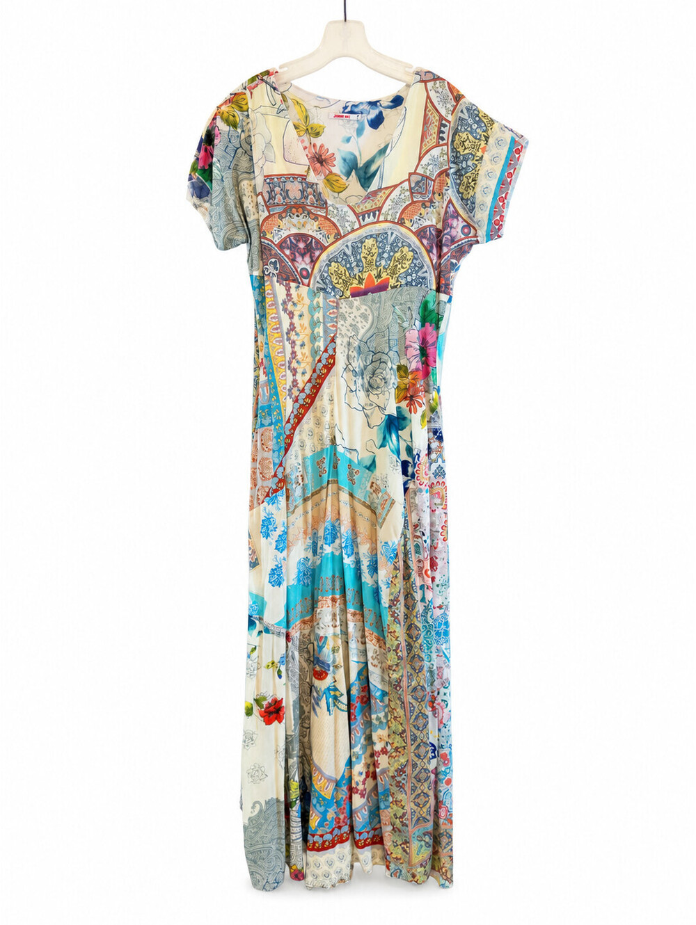 Johnny Was Medium 100% Cotton Floral Paisley Boho Maxi Dress Short Sleeve